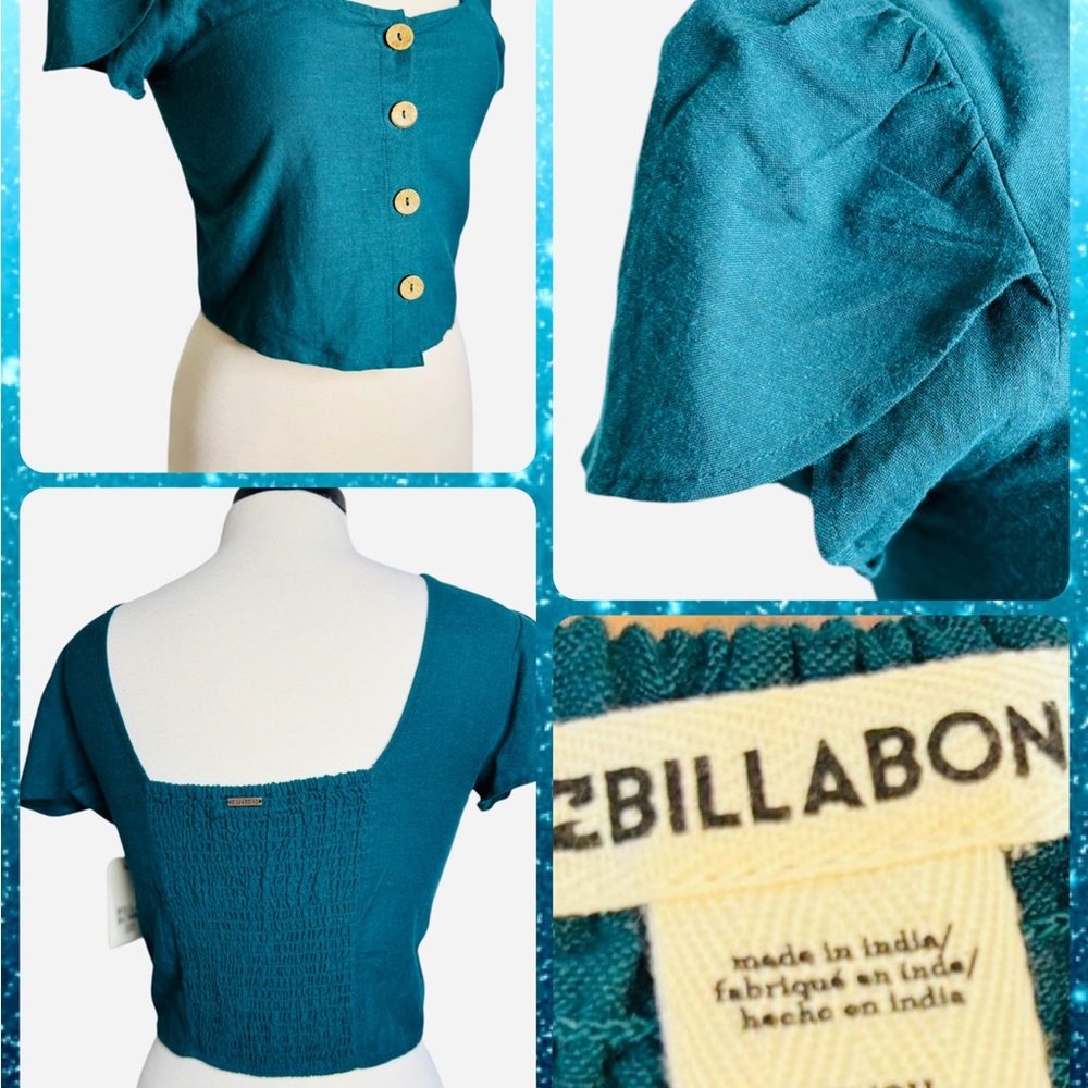 Billabong Women's Teal Ruffle Sleeve Blouse